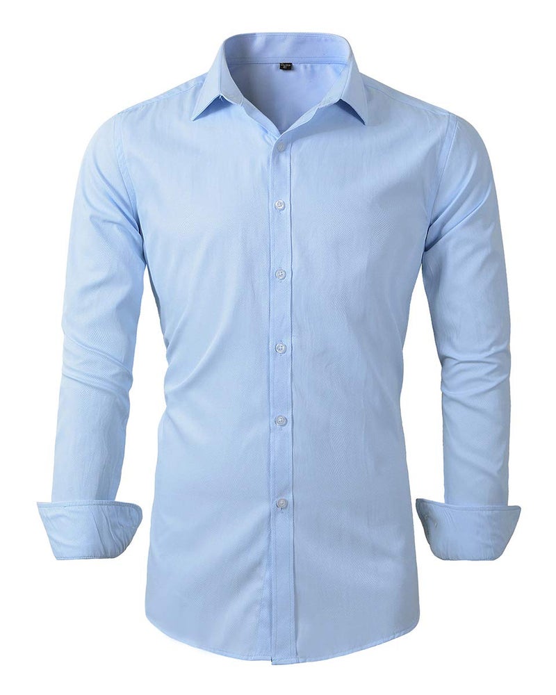 Beninos Men's Dress Shirts Solid Long Sleeve Texture Formal Shirt Business Casual Button Down Shirts (C455 Light Blue, L) - Image 1